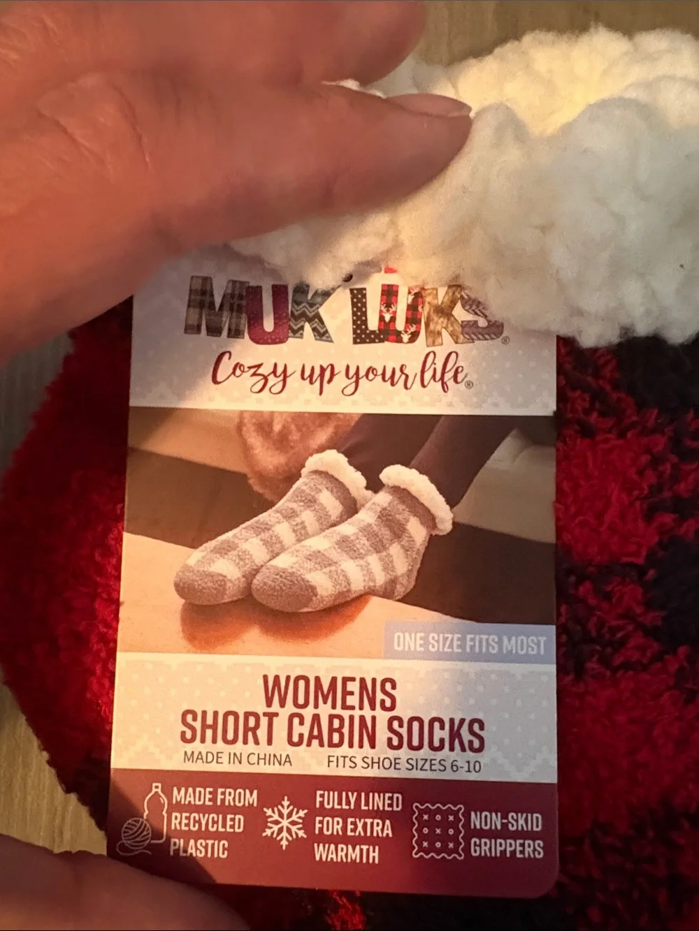 Muk Luks Women's Red & Black Buffalo Plaid Cabin Socks
